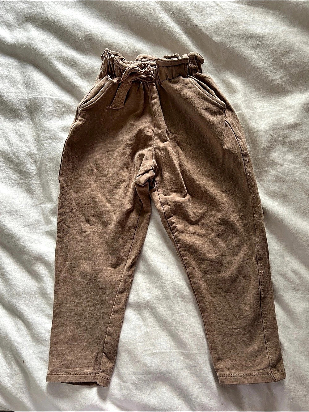 Zara Paperbag Waist Cotton Pants Girls Size 4 Brown